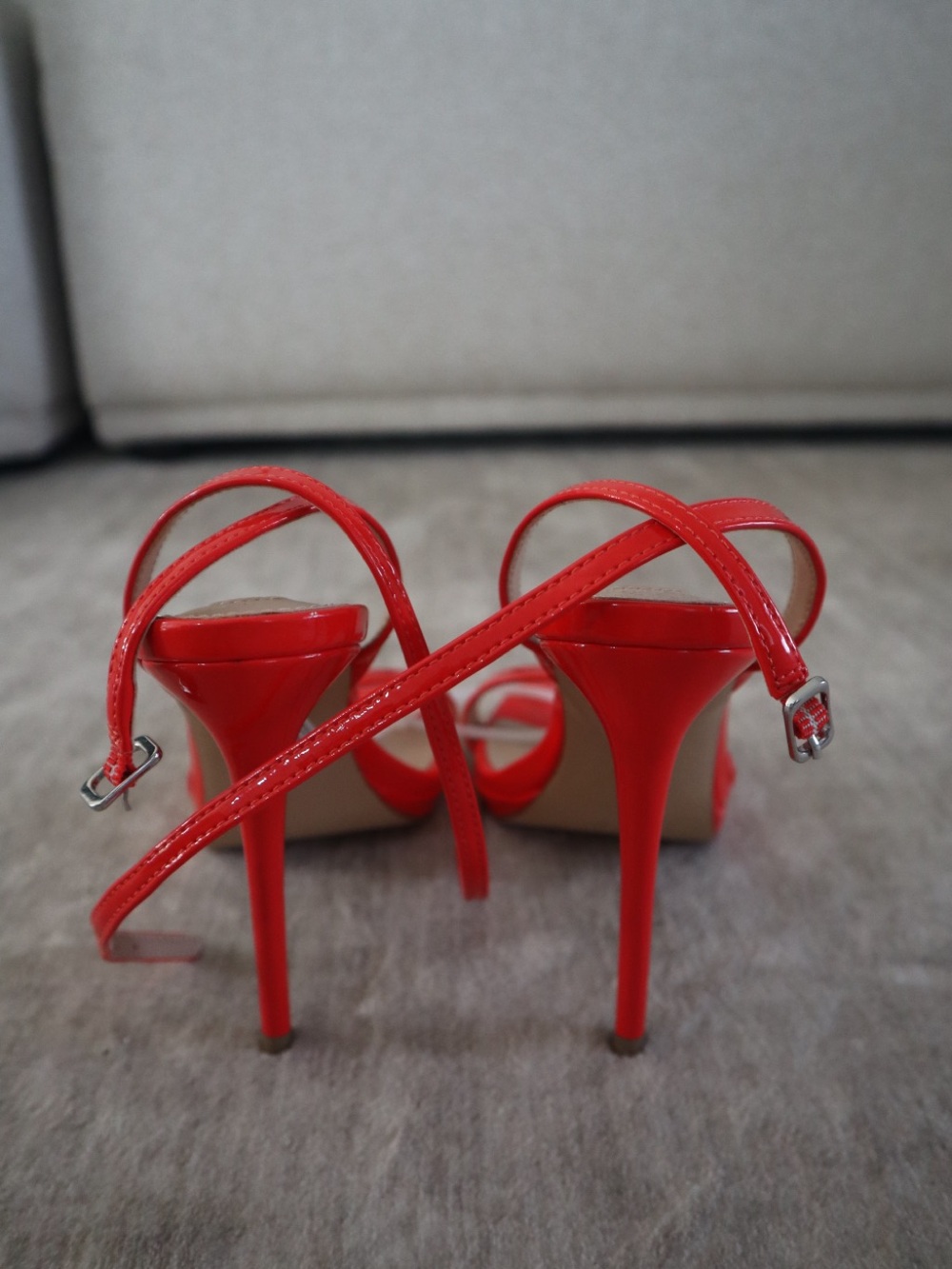 Steve Madden Red Patent Strappy Stiletto Sandals